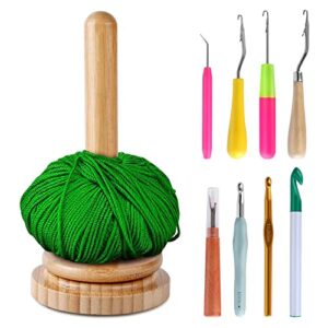 fantasyday wood yarn holder,thread holder,knitting embroidery accessory gift, craft & sewing supplies – with 8 crochet hooks,9 * 9 * 18cm