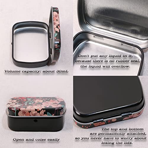 Mini Skater Small Metal Portable Storage Box, Mini Rectangle Empty Hinged Tins with Lid, Home Organizer for Drawing Pin, Pills, Candies, Earring and Jewelry Craft, 4Pcs(Black & Floral)