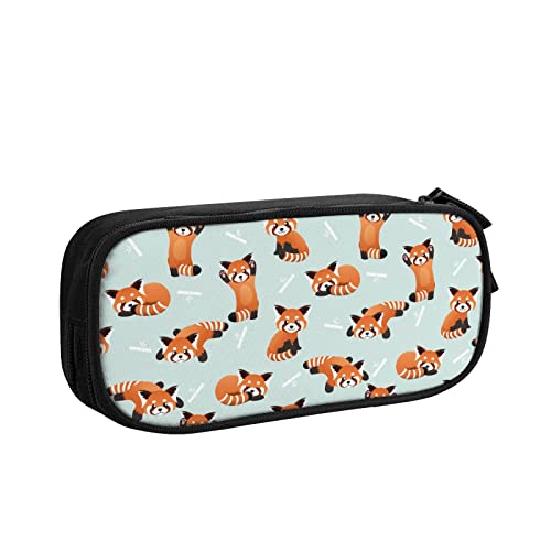 CDIYN Red Panda Bears Pencil Pen Case with Zippers Large Capacity Storage Bag Organizer Pouch with Compartments for Office College(Black)