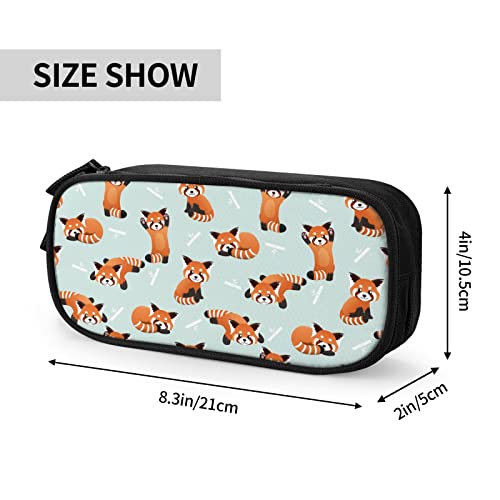 CDIYN Red Panda Bears Pencil Pen Case with Zippers Large Capacity Storage Bag Organizer Pouch with Compartments for Office College(Black)