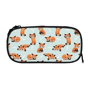 CDIYN Red Panda Bears Pencil Pen Case with Zippers Large Capacity Storage Bag Organizer Pouch with Compartments for Office College(Black)