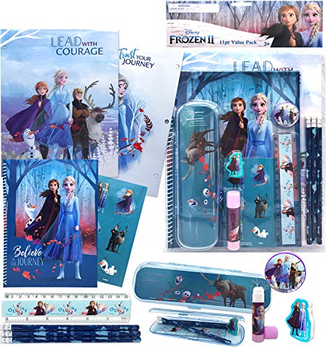 Disney Frozen All You Need for School Stationery Gifts Set - Pencils Eraser Notebook Case Ruler Folders for Back to The Pre School Kindergarten Education Goodies Supplies for Kids Girls