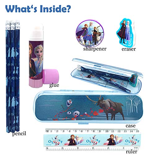 Disney Frozen All You Need for School Stationery Gifts Set - Pencils Eraser Notebook Case Ruler Folders for Back to The Pre School Kindergarten Education Goodies Supplies for Kids Girls