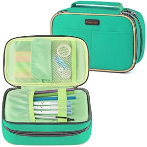homecube pencil case large capacity storage pen bag makeup pouch durable students stationery case two layers with dual zippers- 8.86×5.5×3.15″- green