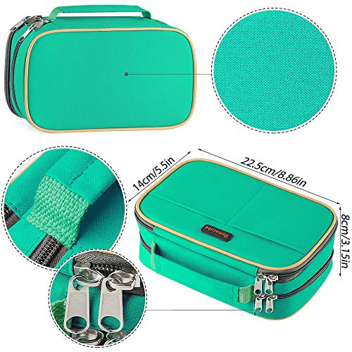 Homecube Pencil Case Large Capacity Storage Pen Bag Makeup Pouch Durable Students Stationery Case Two Layers with Dual Zippers- 8.86x5.5x3.15"- Green