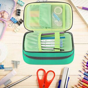 Homecube Pencil Case Large Capacity Storage Pen Bag Makeup Pouch Durable Students Stationery Case Two Layers with Dual Zippers- 8.86x5.5x3.15"- Green