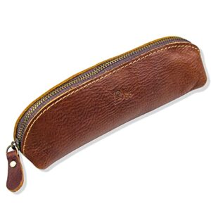 dk86 leather zipper pen case pouch holder bag – small travel makeup cosmetic bag (full grain leather – brown)