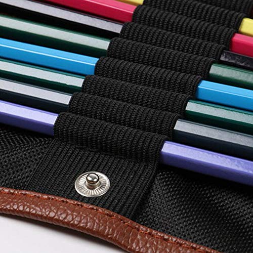 1 Pack Colored Pencils Roll 48 Slot Canvas Pencil Organizer Bag Wrap Multi Use Roll Up Pencil Case Pencil Pouch Holder Rollable Pouch for Painter Artist School Office Travel (Black)