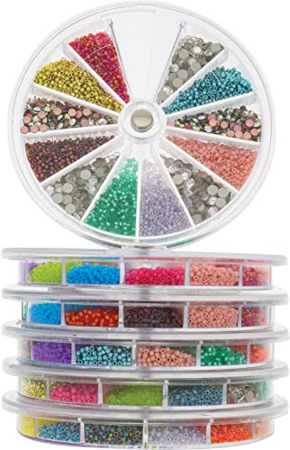 The Beadsmith Personality Case Spinning Organization System, 12 Compartments, 3.8-inch Diameter, Stack of 6, for Seed Beads, Nail Art, Jewelry Accessories and More