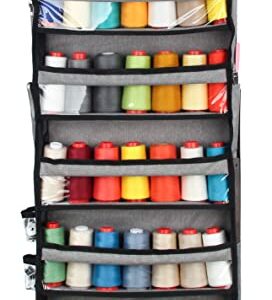 Hanging Sewing & Embroidery Thread Rack Storage, Wall-Mounted Sewing Thread Organizer with 5 Compartments, Over The Door Sewing Organizer Storage for Embroidery Quilting and Sewing Threads (Grey)