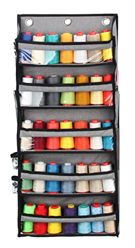 Hanging Sewing & Embroidery Thread Rack Storage, Wall-Mounted Sewing Thread Organizer with 5 Compartments, Over The Door Sewing Organizer Storage for Embroidery Quilting and Sewing Threads (Grey)