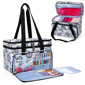 curmio double-layer knitting tote bag, yarn storage bag with compartments for crochet hooks, knitting needles (up to 14 inches), knitting project and accessories, dandelion (bag only, patented design)