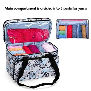 CURMIO Double-Layer Knitting Tote Bag, Yarn Storage Bag with Compartments for Crochet Hooks, Knitting Needles (Up to 14 Inches), Knitting Project and Accessories, Dandelion (Bag Only, Patented Design)