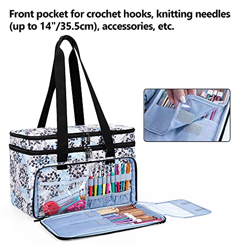 CURMIO Double-Layer Knitting Tote Bag, Yarn Storage Bag with Compartments for Crochet Hooks, Knitting Needles (Up to 14 Inches), Knitting Project and Accessories, Dandelion (Bag Only, Patented Design)