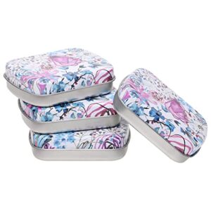 mini skater small metal portable storage box, mini rectangle empty hinged tins with lid, home organizer for drawing pin, pills, candies, earring and jewelry craft, 4pcs (floral)