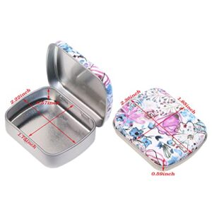 Mini Skater Small Metal Portable Storage Box, Mini Rectangle Empty Hinged Tins with Lid, Home Organizer for Drawing Pin, Pills, Candies, Earring and Jewelry Craft, 4Pcs (Floral)