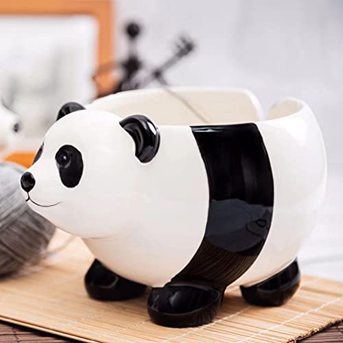 jojofuny Yarn Bowl with Hole for Knitting Needles Cartoon Panda Shaped Yarn Bowl Holder Knitting Wool Storage Basket for Craft Crochet Kit Organizer