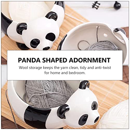 jojofuny Yarn Bowl with Hole for Knitting Needles Cartoon Panda Shaped Yarn Bowl Holder Knitting Wool Storage Basket for Craft Crochet Kit Organizer