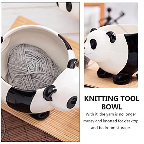 jojofuny Yarn Bowl with Hole for Knitting Needles Cartoon Panda Shaped Yarn Bowl Holder Knitting Wool Storage Basket for Craft Crochet Kit Organizer