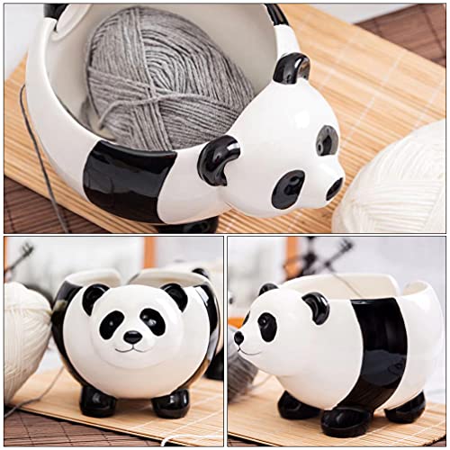 jojofuny Yarn Bowl with Hole for Knitting Needles Cartoon Panda Shaped Yarn Bowl Holder Knitting Wool Storage Basket for Craft Crochet Kit Organizer