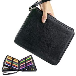 youshares 120 slots colored pencil case – deluxe pu leather pencil holder with compartments for watercolor pencils (black)