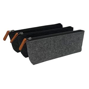suekiria felt pencil case, 3-pcs pen pouch, small pencil bag with zipper, portable stationery holder, 8.6” x 3.5”, washable, durable, lightweight, high capacity – grey, dark grey