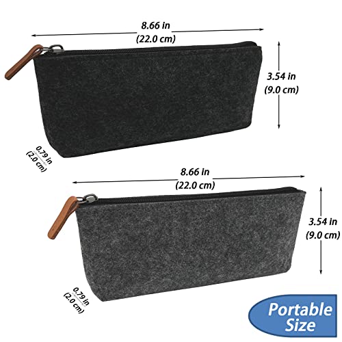 Suekiria Felt Pencil Case, 3-Pcs Pen Pouch, Small Pencil Bag with Zipper, Portable Stationery Holder, 8.6'' x 3.5'', Washable, Durable, Lightweight, High Capacity - Grey, Dark Grey