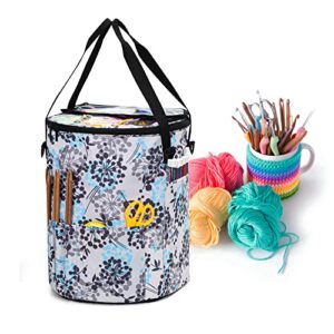 Teamoy Knitting Tote Bag, Yarn Storage Crochet Bag Organizer for Knitting Needles, Yarn, Unfinished Projects, Crochet Hooks, and Other Supplies, Dandelion