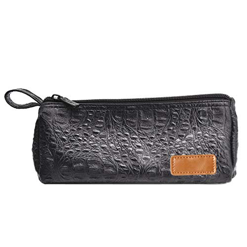 CZYY Pencil Case Black Faux Leather with 3D Dragon Eye and Name Tag Large Zipper Pen Pouch for School, Office & Art