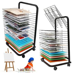 wire art drying rack flexible shelves mobile cart for painting craft artwork canvas storage, stackable metal stainless steel art rack power coated for classroom, art club(20 shelves)