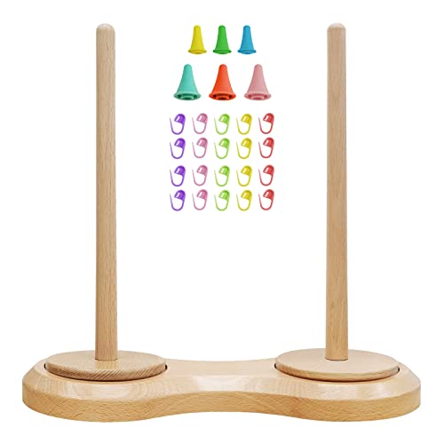 Wooden Yarn Holder Dispenser for Crocheting, Yarn Ball Holder for Knitting, Yarn Spindle Dispenser with Crochet Accessories (Double Balls)