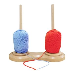 Wooden Yarn Holder Dispenser for Crocheting, Yarn Ball Holder for Knitting, Yarn Spindle Dispenser with Crochet Accessories (Double Balls)