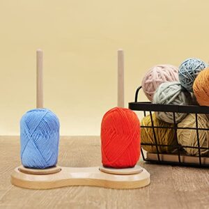 Wooden Yarn Holder Dispenser for Crocheting, Yarn Ball Holder for Knitting, Yarn Spindle Dispenser with Crochet Accessories (Double Balls)