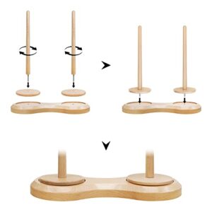 Wooden Yarn Holder Dispenser for Crocheting, Yarn Ball Holder for Knitting, Yarn Spindle Dispenser with Crochet Accessories (Double Balls)