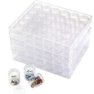 joikit 5 pack 30 grids diamond painting storage containers with 3 pcs label stickers, 5d diamond painting box, bead organizer with lid for nail diamonds, jewelry, diy, cosmetics