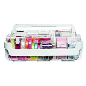 Deflecto Caddy Organizer, Stackable with Three Compartments, White and Clear (29003CR)