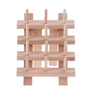 besportble 12 spool sewing thread rack folding wooden sewing thead holder organizer with hanging hooks for sewing quilting hair- braiding embroidery