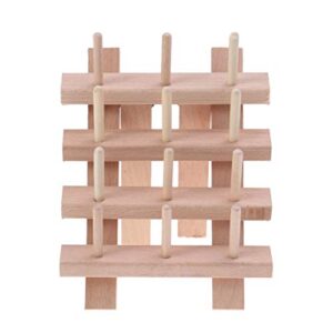 BESPORTBLE 12 Spool Sewing Thread Rack Folding Wooden Sewing Thead Holder Organizer with Hanging Hooks for Sewing Quilting Hair- Braiding Embroidery