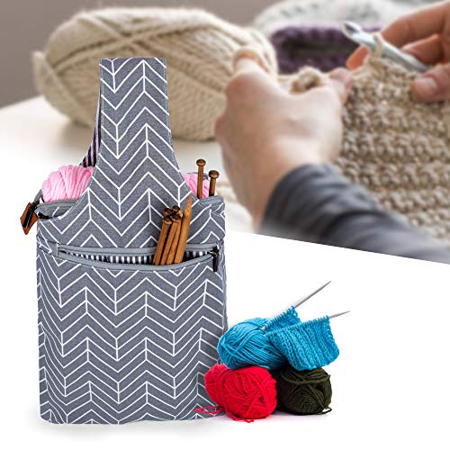 Teamoy Knitting Bag, Canvas Yarn Tote Project Bag for Knitting Needles, Yarn and Crochet Supplies, Perfect Size for Knitting on The Go, Arrow