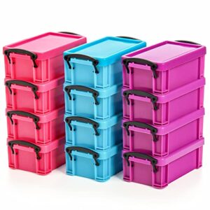 elsjoy 12 pack small plastic latch box, stackable mini plastic storage box with lid small craft organizer box, colorful organizer container for beads, small crafts, accessories