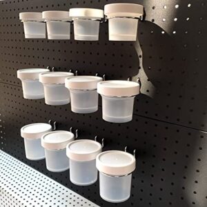 Peg Board Organizer Storage Jars with Steel Rings Peg Board Cups Bins Pegboard Accessories for Garage Storage, Organization, Craft Sewing -Set of 12(Half-Clear White)