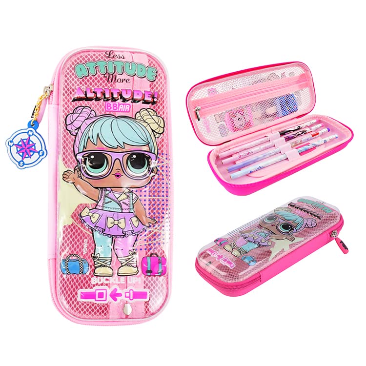 L.O.L. Surprise! Pencil Case for Kids, 3D Embossed Large Capacity Portable Pen Pouch with Compartment, Cute Zipper Storage Pencil Bag Stationery Box