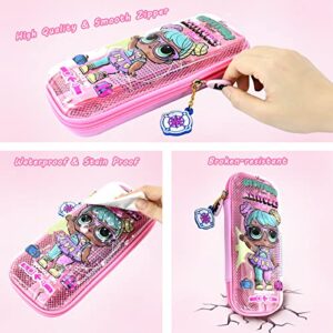 L.O.L. Surprise! Pencil Case for Kids, 3D Embossed Large Capacity Portable Pen Pouch with Compartment, Cute Zipper Storage Pencil Bag Stationery Box