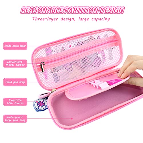 L.O.L. Surprise! Pencil Case for Kids, 3D Embossed Large Capacity Portable Pen Pouch with Compartment, Cute Zipper Storage Pencil Bag Stationery Box