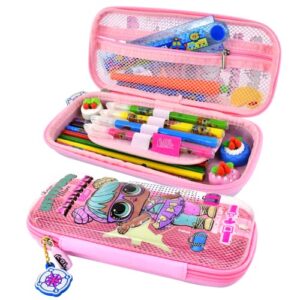 L.O.L. Surprise! Pencil Case for Kids, 3D Embossed Large Capacity Portable Pen Pouch with Compartment, Cute Zipper Storage Pencil Bag Stationery Box