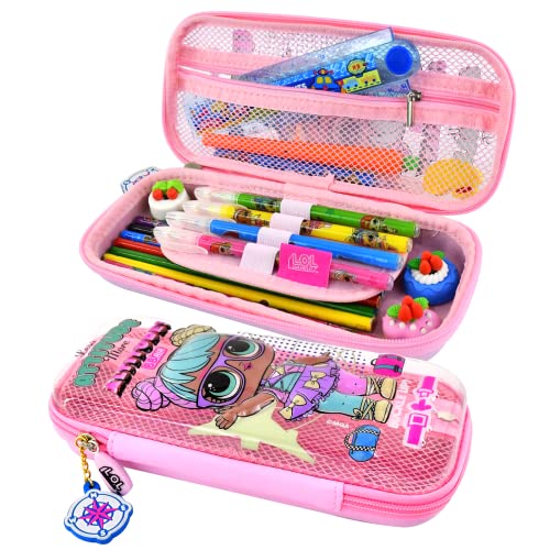 L.O.L. Surprise! Pencil Case for Kids, 3D Embossed Large Capacity Portable Pen Pouch with Compartment, Cute Zipper Storage Pencil Bag Stationery Box