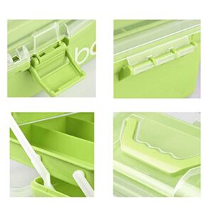 Shopwithgreen 13.2'' Three-Layer Storage Box with Tray, Plastic Portable Folding Tool Box, Multipurpose Organizer and Storage Case for Art Craft and Cosmetic, Students Drawing Tool Box (Green)