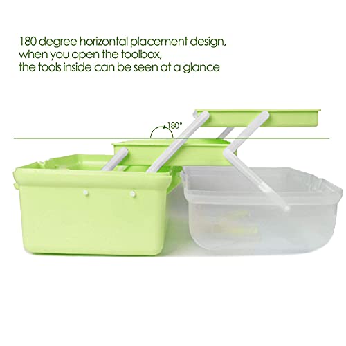 Shopwithgreen 13.2'' Three-Layer Storage Box with Tray, Plastic Portable Folding Tool Box, Multipurpose Organizer and Storage Case for Art Craft and Cosmetic, Students Drawing Tool Box (Green)