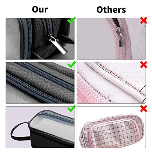 VIC VSEE Mesh Pencil Case Pencil Bag, Clear Pencil Pouch Multi-Purpose, Cute Pencil Case Large Capacity Makeup Bag Travel Office School College Gift for Adults Teen Girl Boy, Black