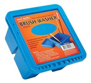 mont marte twin compartment plastic brush washer. easy paint brush cleaning and drying. suitable for acrylic and watercolor painting.